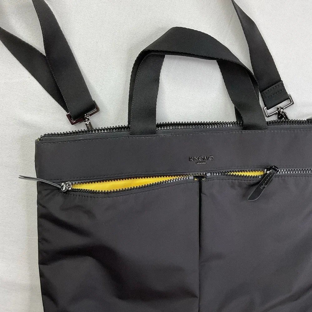 KNOMO Hanover Laptop Bag Briefcase Black Silver Nylon RFID Water Resist.